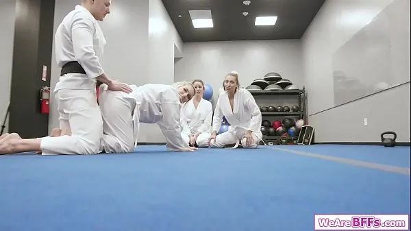 Best Blonde and brunette best friends deepthroating their karate teachers big blonde facesits her gf while her besties fucked and licking her bff power Movies