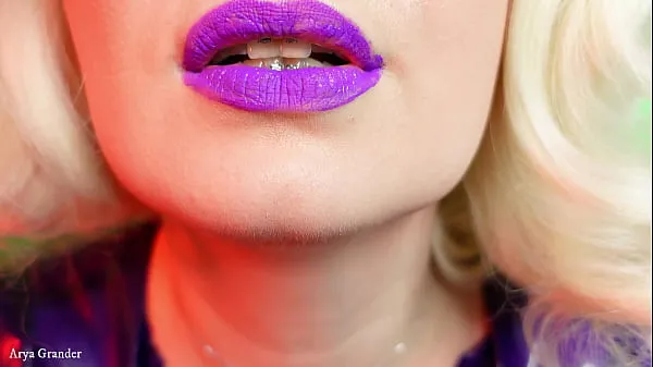 Las mejores ASMR purple lipstick process video - slowly close up of make up - sexy lips with steel braces - Aryapelículas potentes