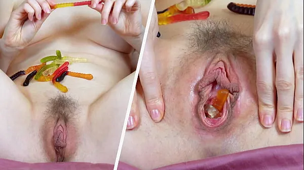 Best Neighbour is preparing cummy gummies by inserting candies in pussy and butthole for flavour power Movies